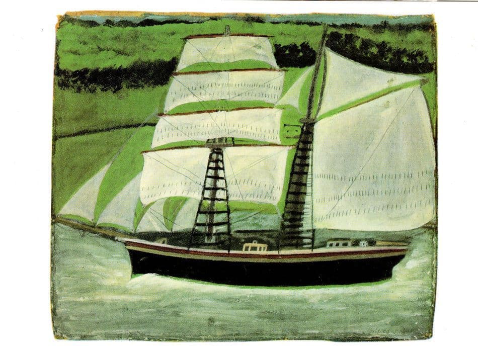 Alfred Wallis Big Ship Sailing Past Green Fields Painting Postcard