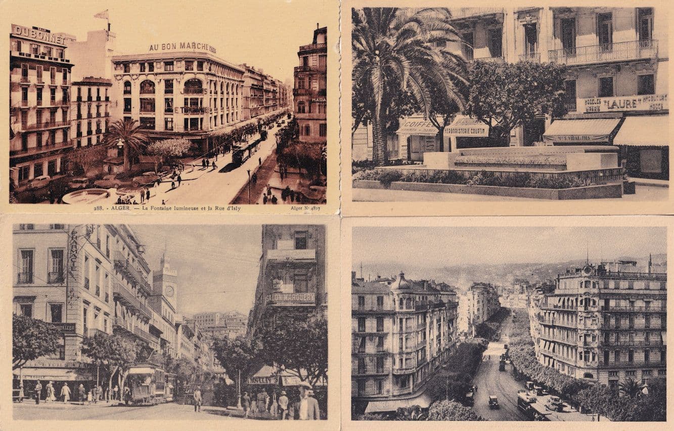 Alger La Fontaine Rue D'Isly Antique Algeria 4x Postcard
