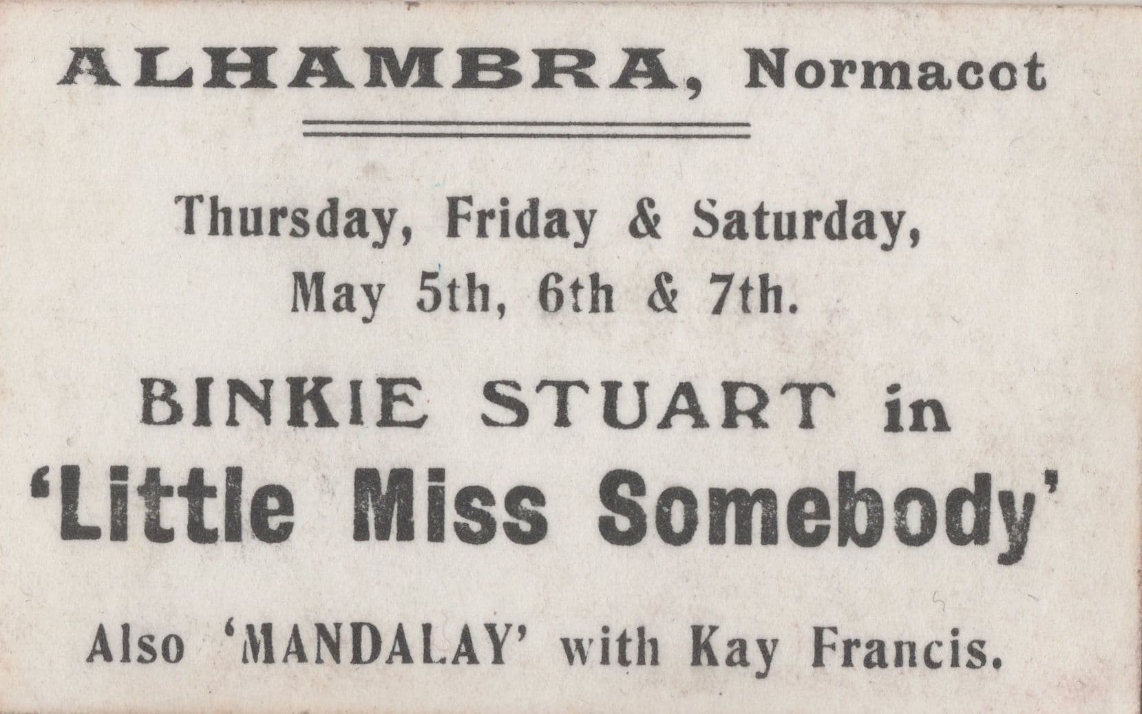Alhambra Normacot Binkie Stuart Little Miss Somebody Advertising Photo