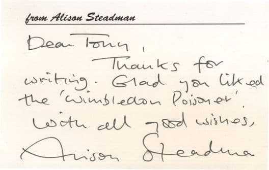 Alison Steadman The Wimbledon Poisoner Hand Signed Autograph