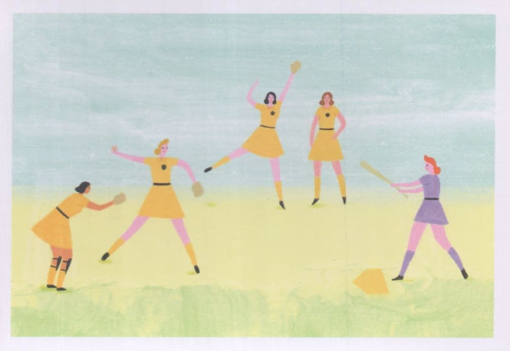 All American Girls Womens Baseball League WW2 Painting Postcard