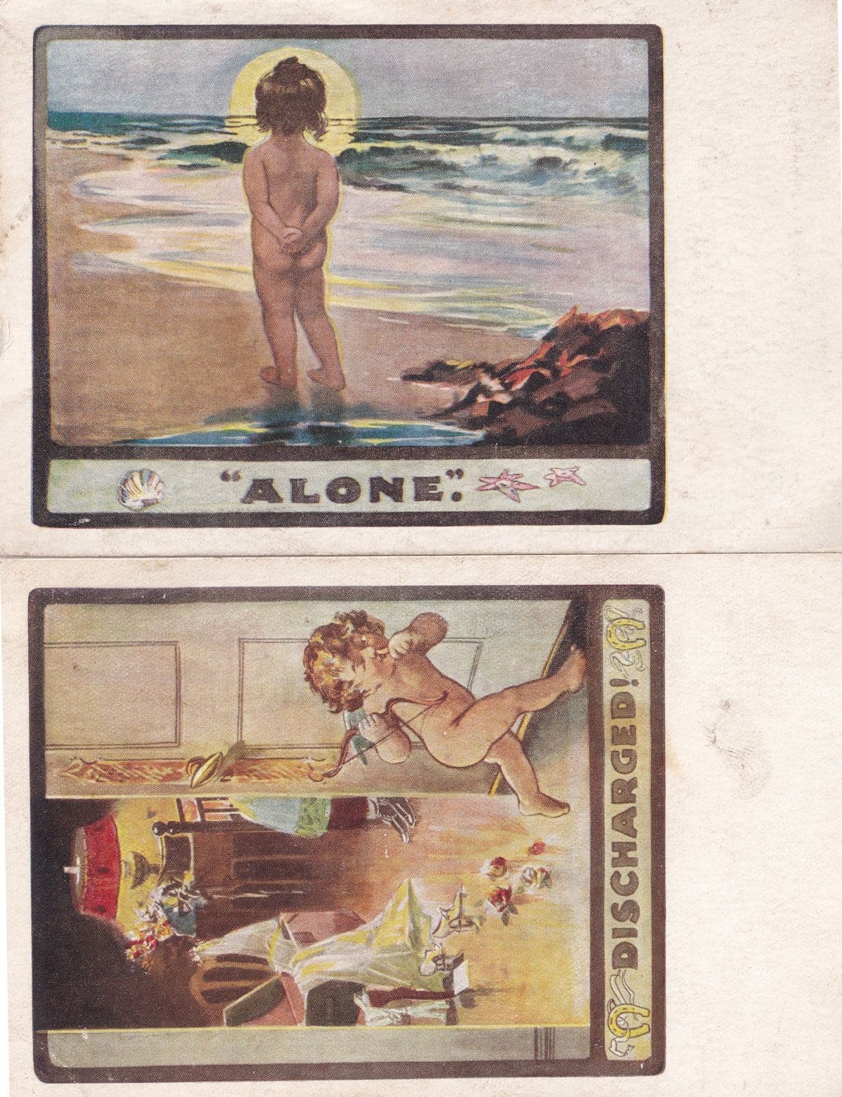 Alone Discharged Cupid 2x Artcolor Series Childrens Old Postcard s