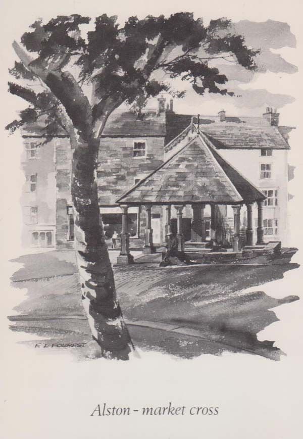 Alston Market Cross Cumbria Market Town Elderly Man Hat Painting Postcard