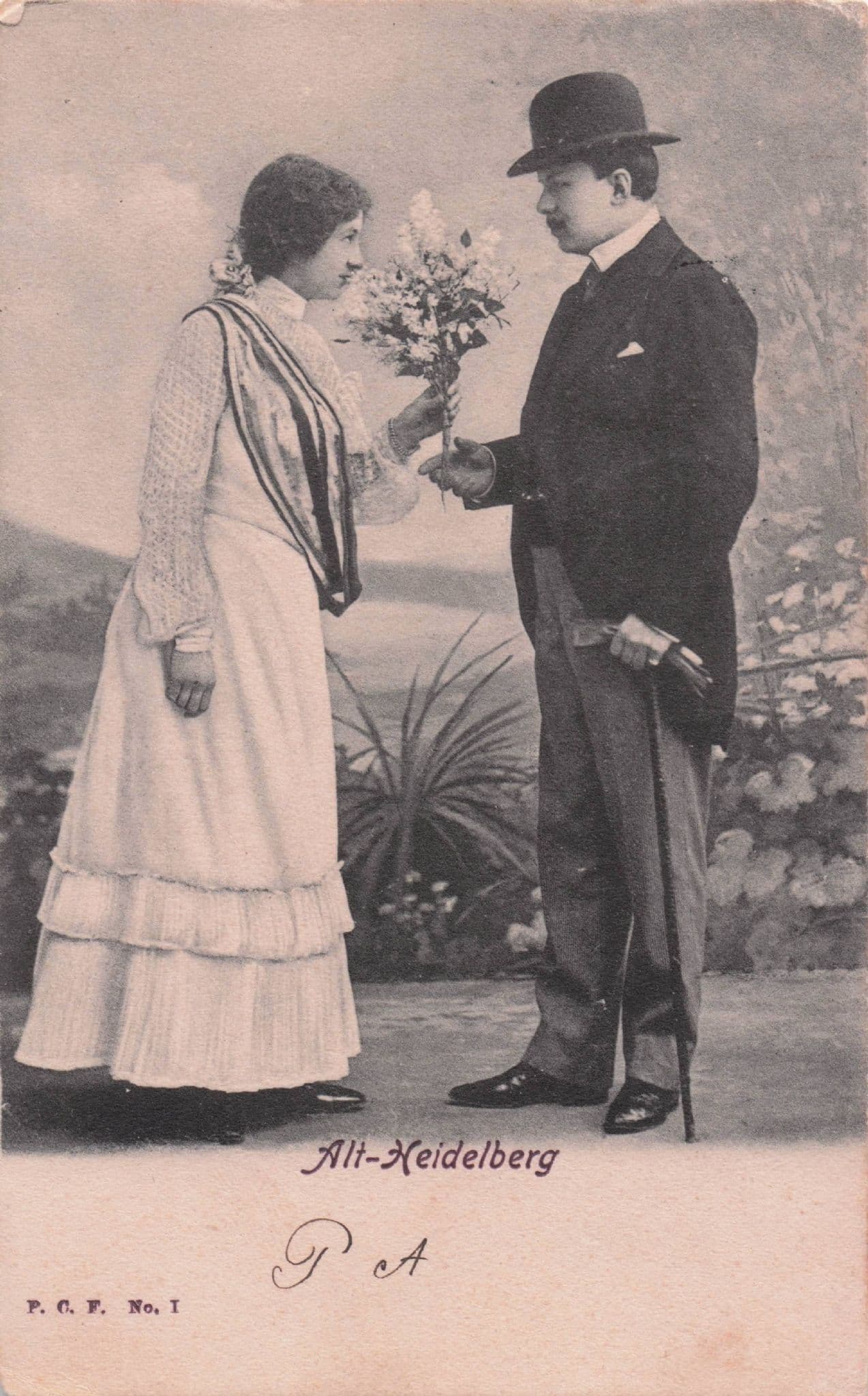 Alt Heidelberg Smelling Flowers Romance Antique German Postcard