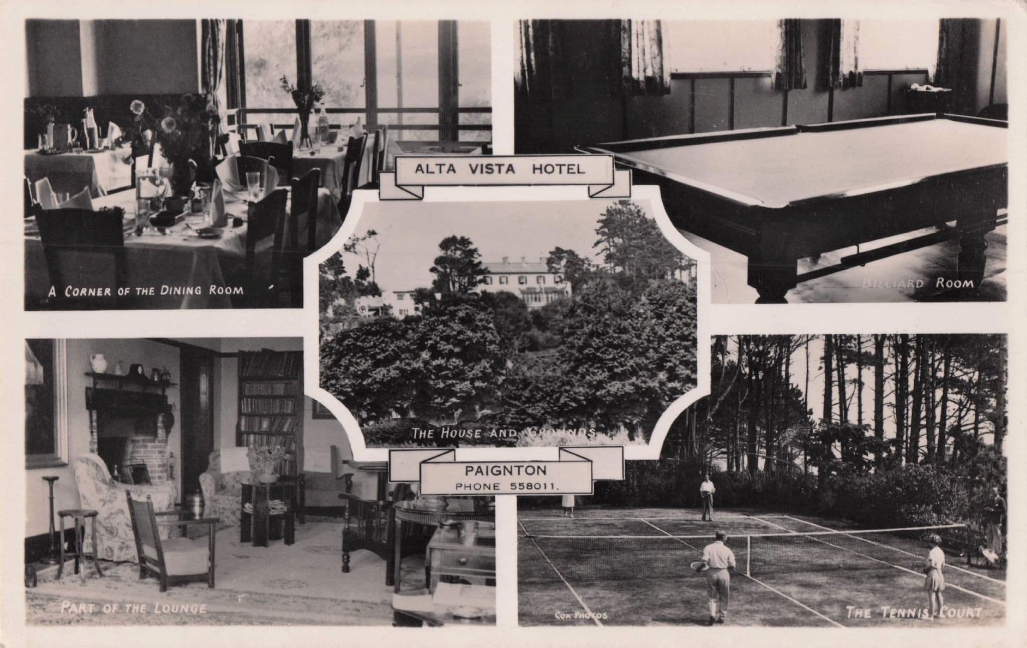 Alta Vista Hotel Paignton Devon Tennis Billards Real Photo Postcard