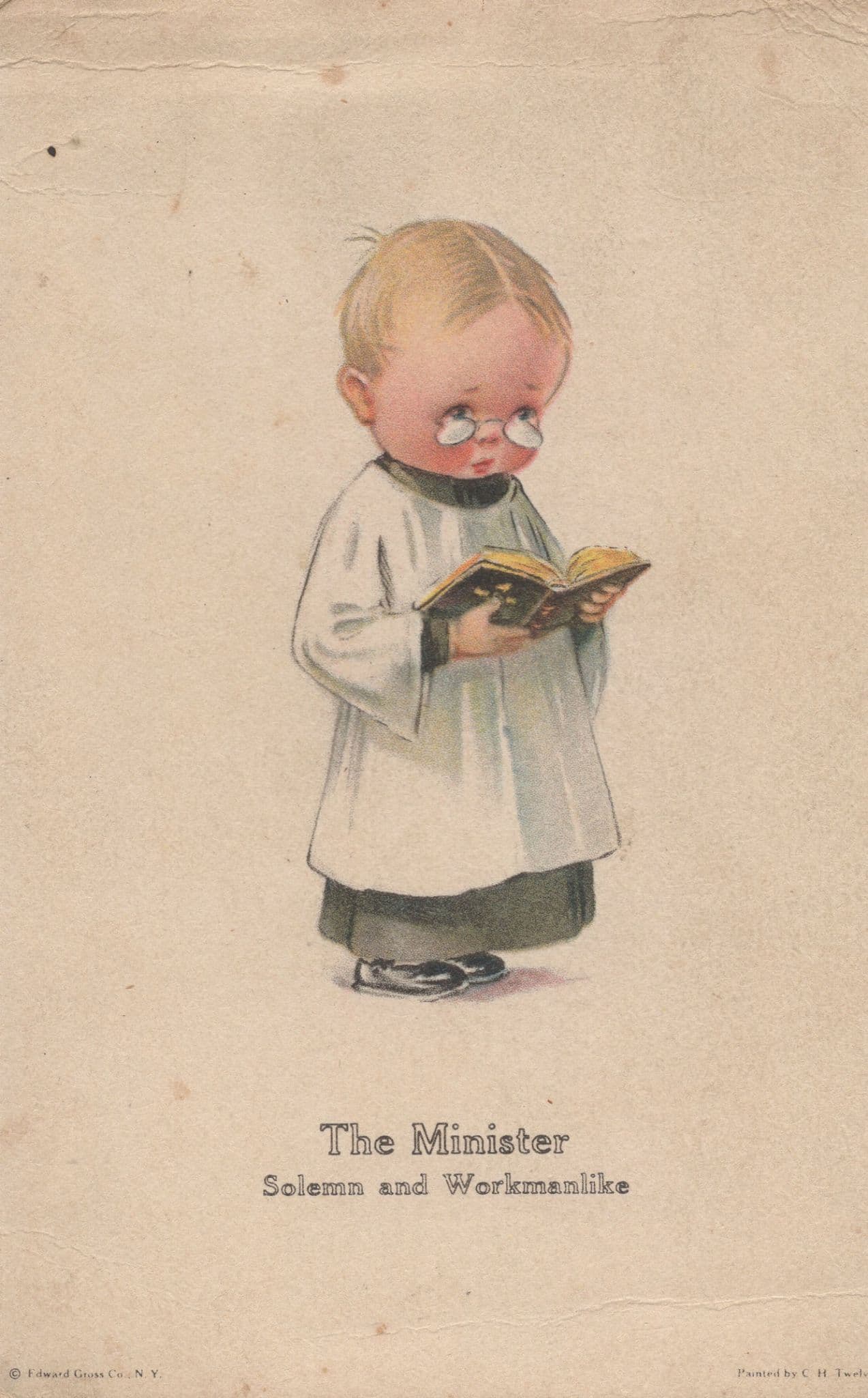 Altar Boy Child Training As Priest Minister Spectacles Comic Postcard