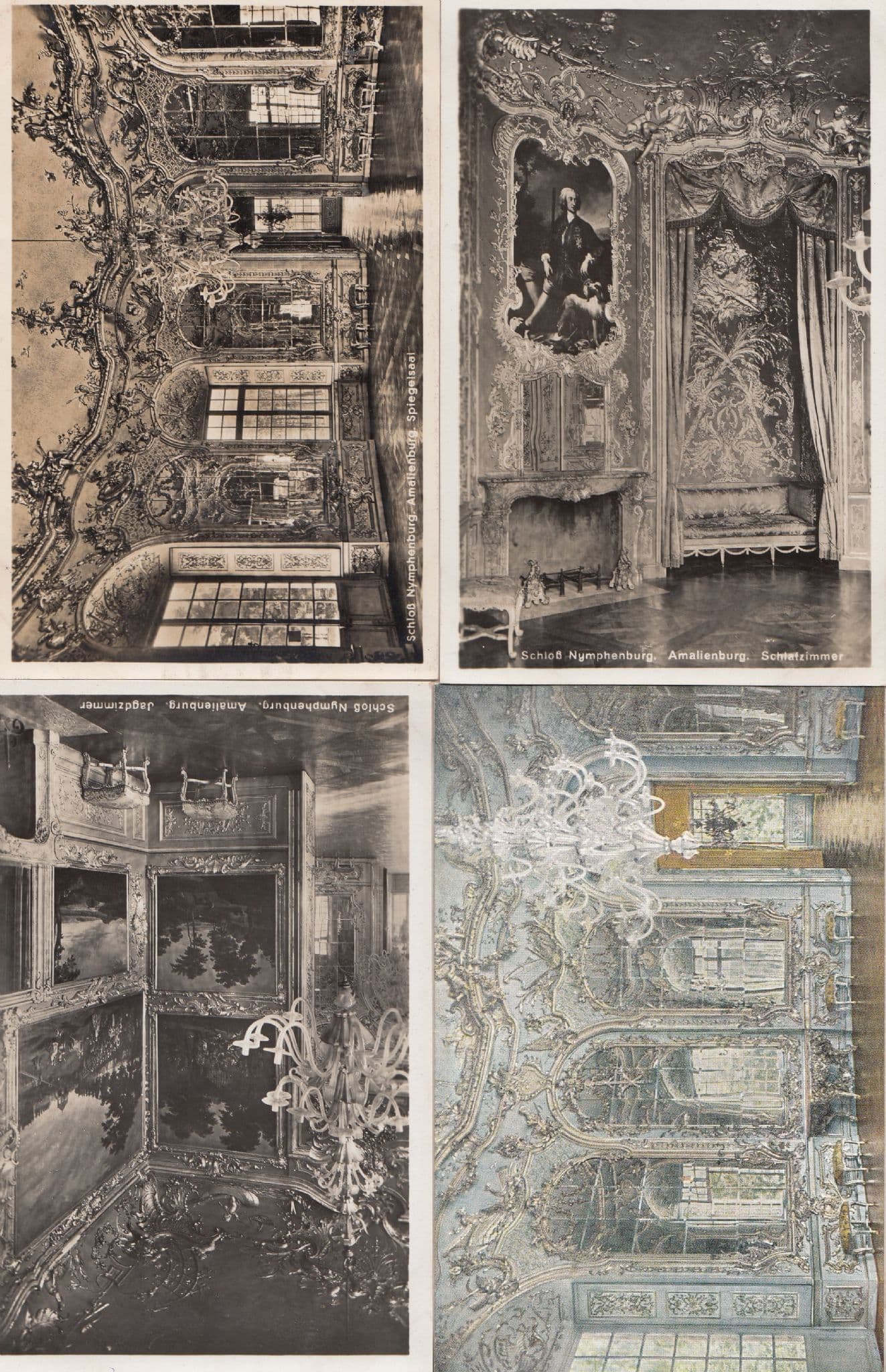 Amalienburg Schlefzimmer Jagdzimmer Schlob Nymphenburg 4x Postcard s