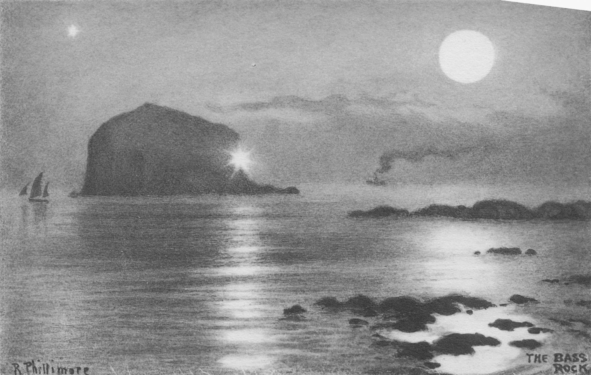Amazing Sunset Boat Passing Bass Rock Berwick Phillimore Postcard