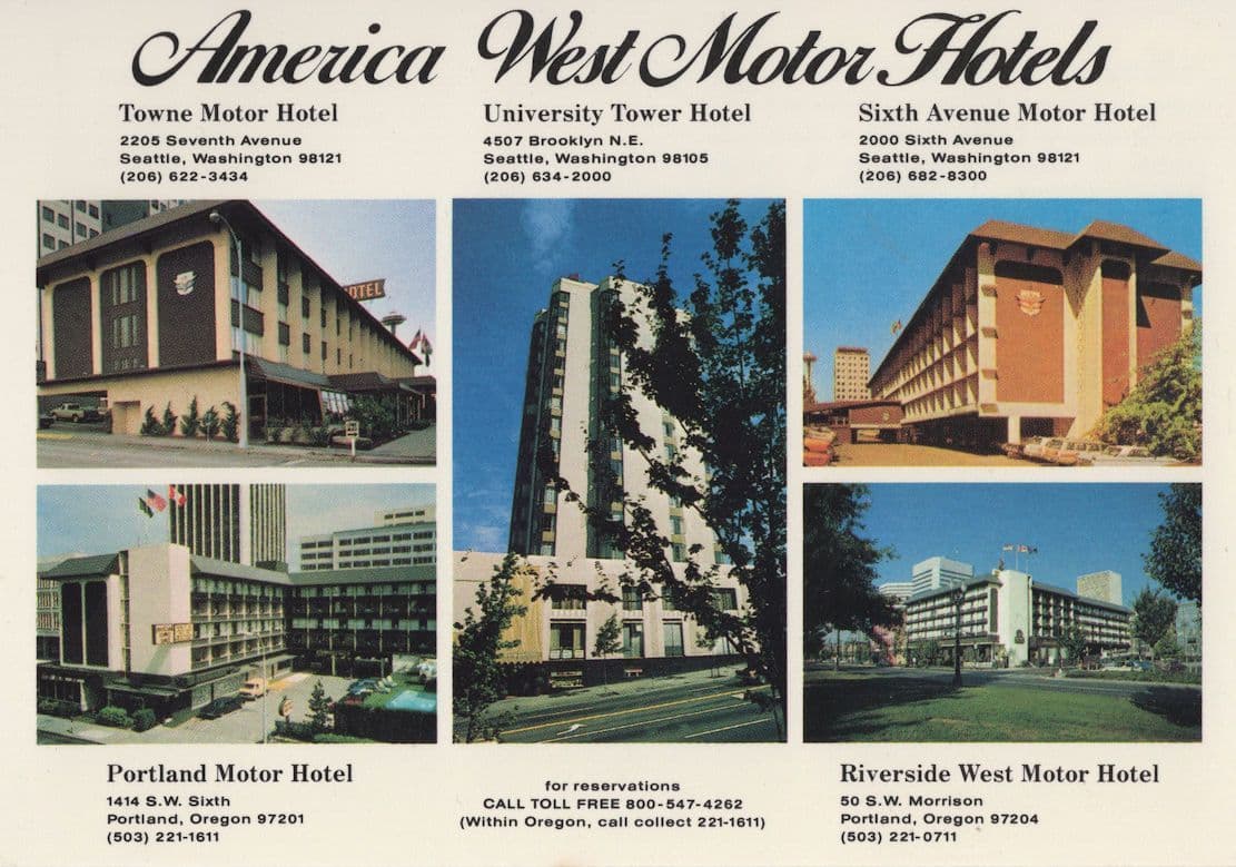 America West Motor Hotels Washington Oregon Advertising Postcard