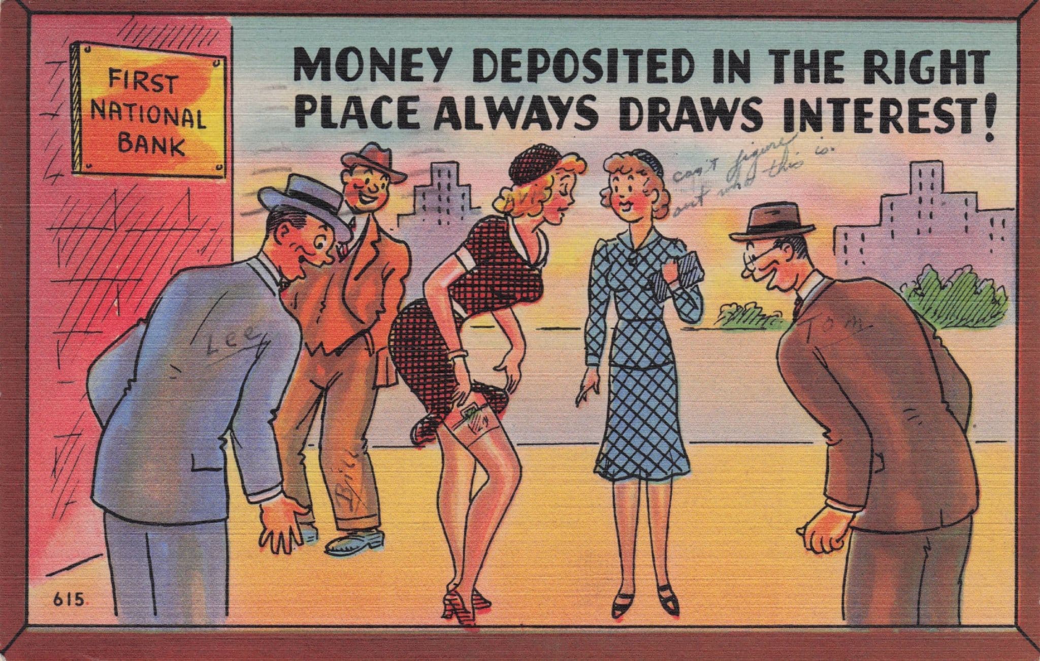 American First National Bank WW2 Money Stocking Tops Old Comic Postcard