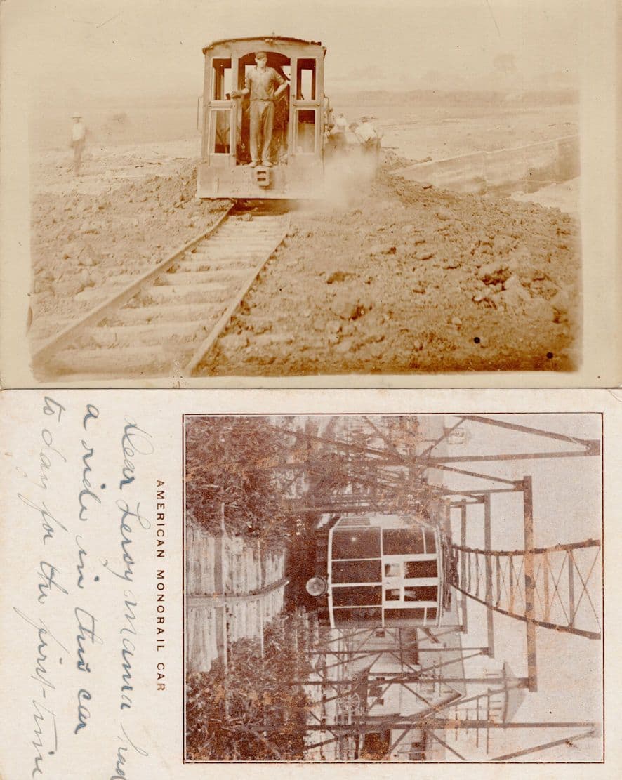 American Monorail Car 2x Old Train USA Real Photo Postcard s
