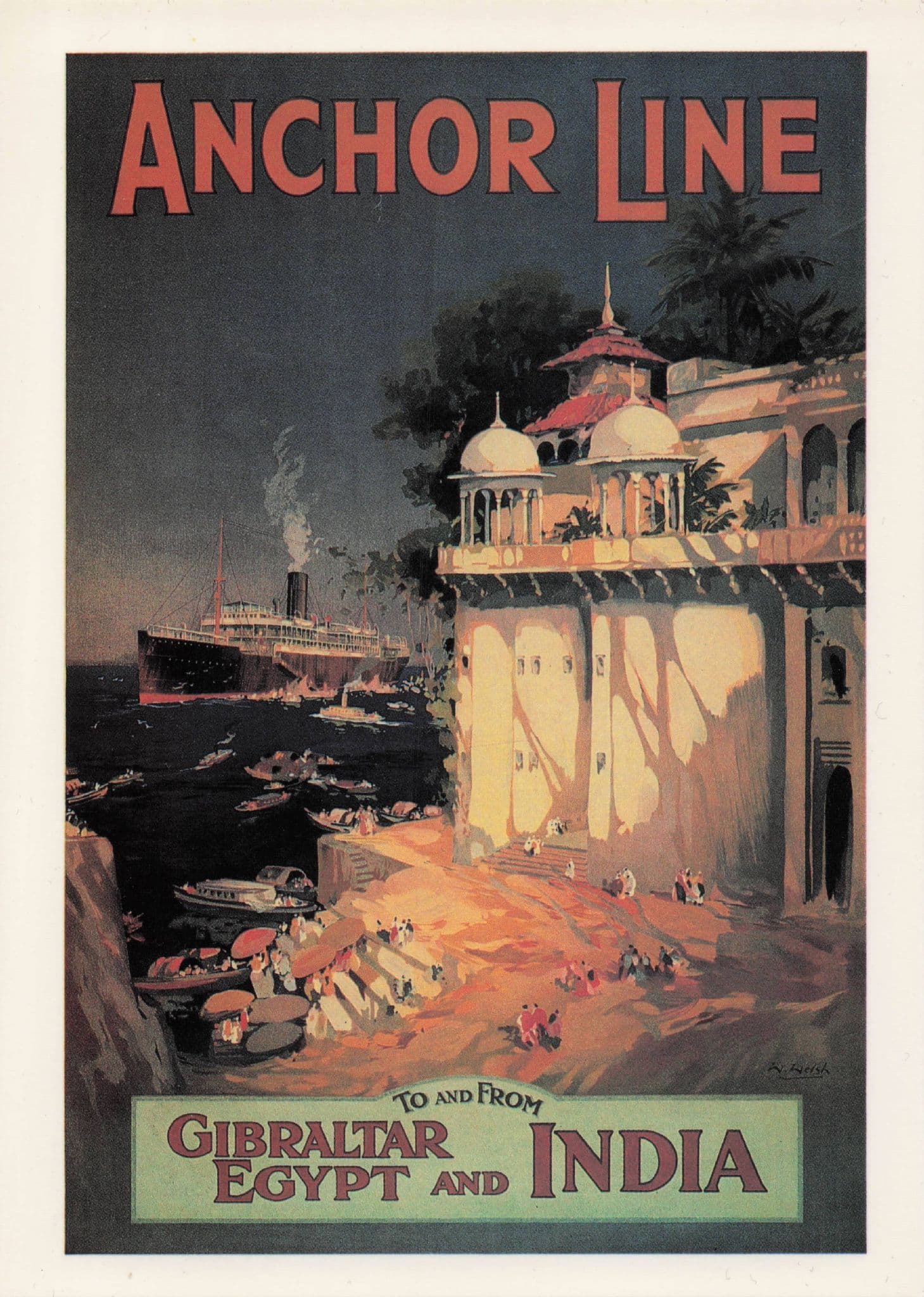 Anchor Line Ship Cruise Gibraltar Egypt India Travel Poster Postcard