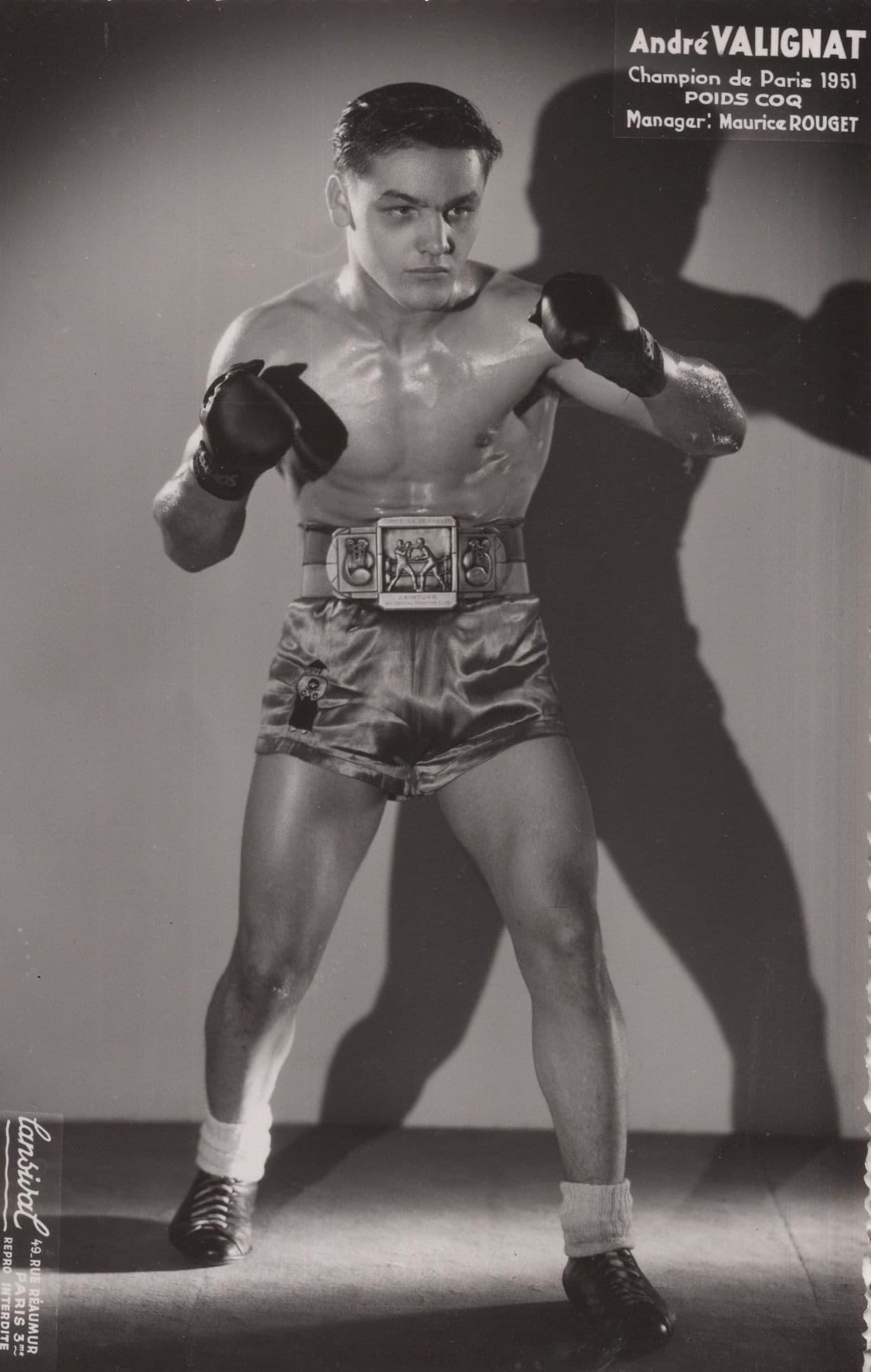 Andre Valignat French Boxing Champion Old Management Card Photo