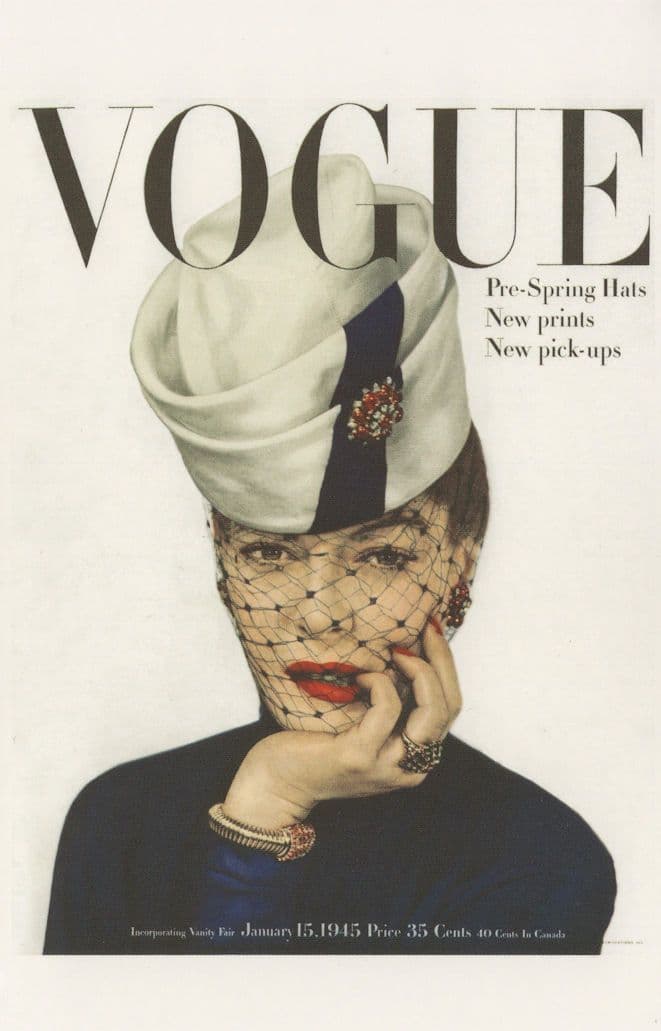 Andrea Johnson 1945 WW2 Vogue Magazine Spring Hat Postcard