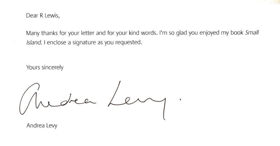 Andrea Levy Small Island Book Author Hand Signed Autograph