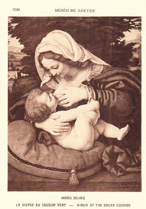 Andrea Solario The Virgin Of Green Cushion Museum De Louvres Painting Postcard