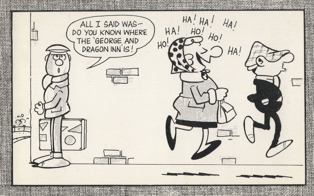 Andy Capp & Flo George & Dragon Inn Pub Comic Humour Postcard