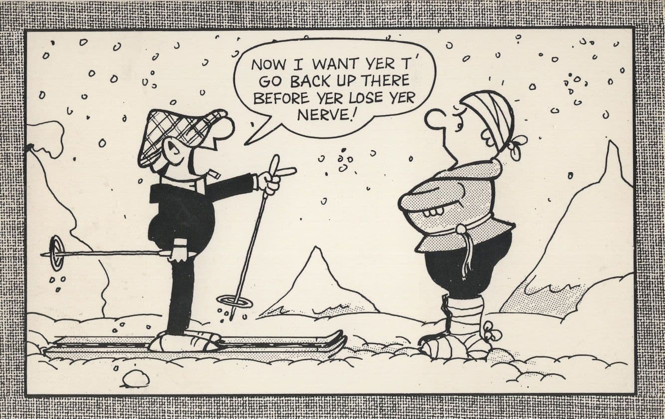 Andy Capp Skiing Flo Broken Her Foot Ski Mountain Comic Postcard