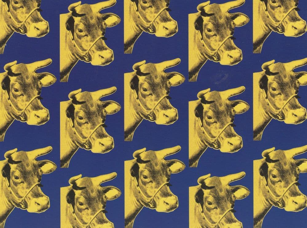 Andy Warhol Blue On Yellow Cow Wallpaper Painting Postcard
