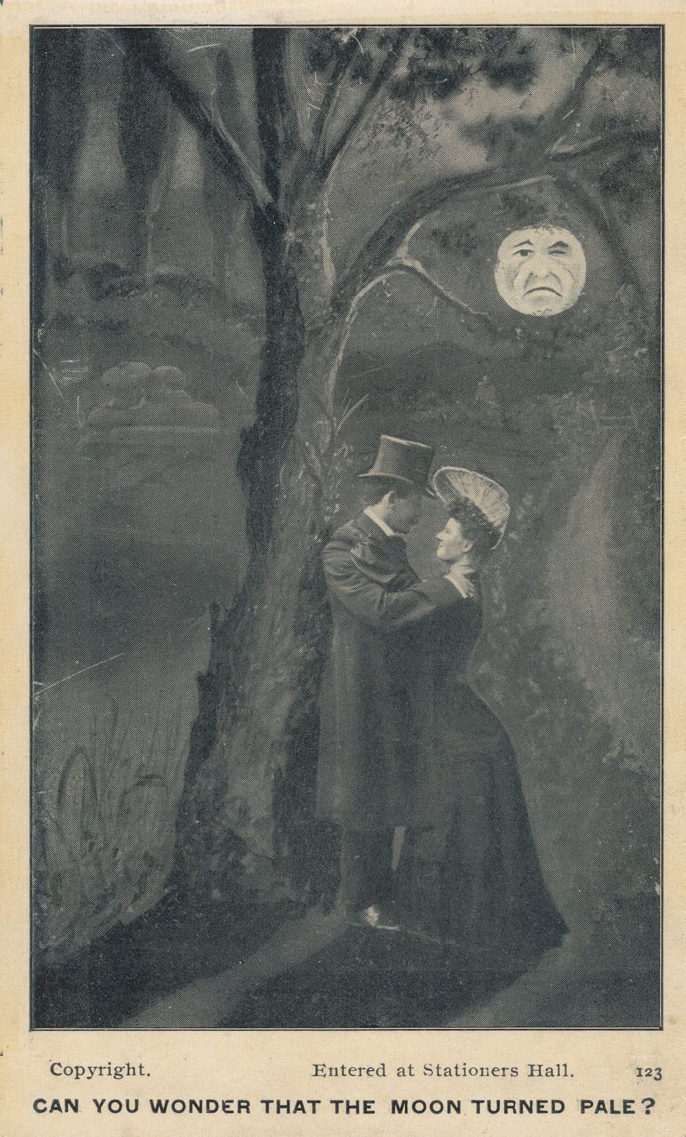 Angry Man Face In The Moon Turned Pale Adultery OId Postcard