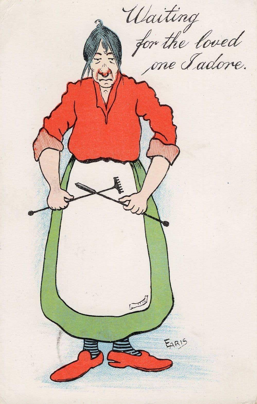 Angry Violent Wife Waiting To Beat Henpecked Husband Old Comic Postcard