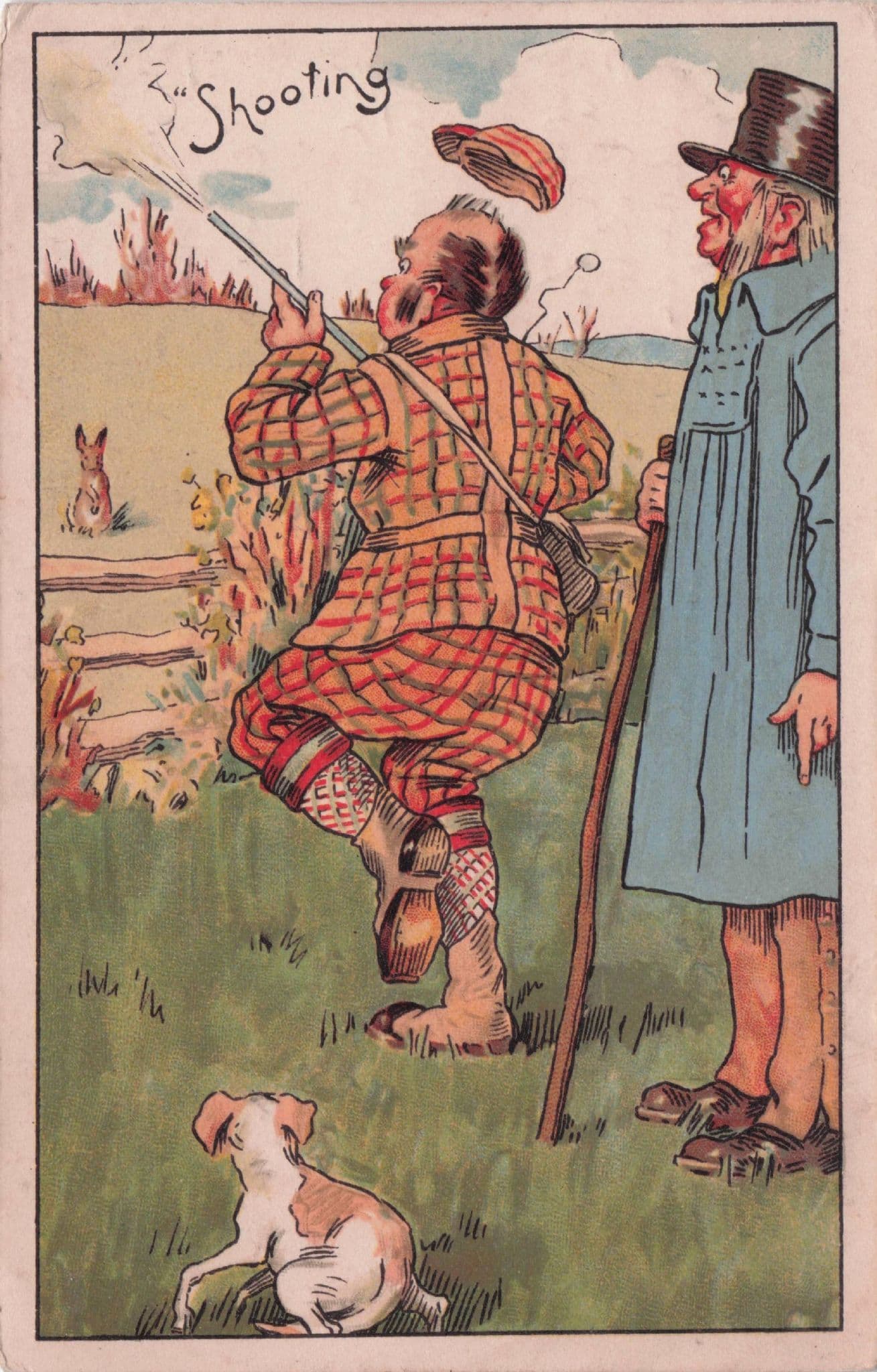 Animal Hunting Rifle Rabbit Shooting Old Hunter Comic Postcard