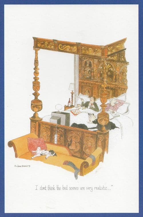 Animals In Queen Elizabeth Style Stately Home Bed Comic Postcard