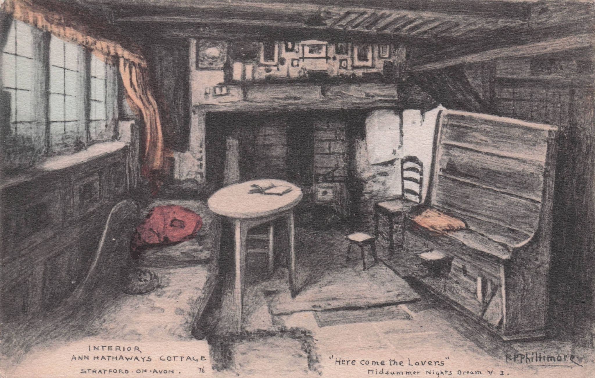 Ann Hathaway's Castle Interior Phillimore Rare Painting Postcard