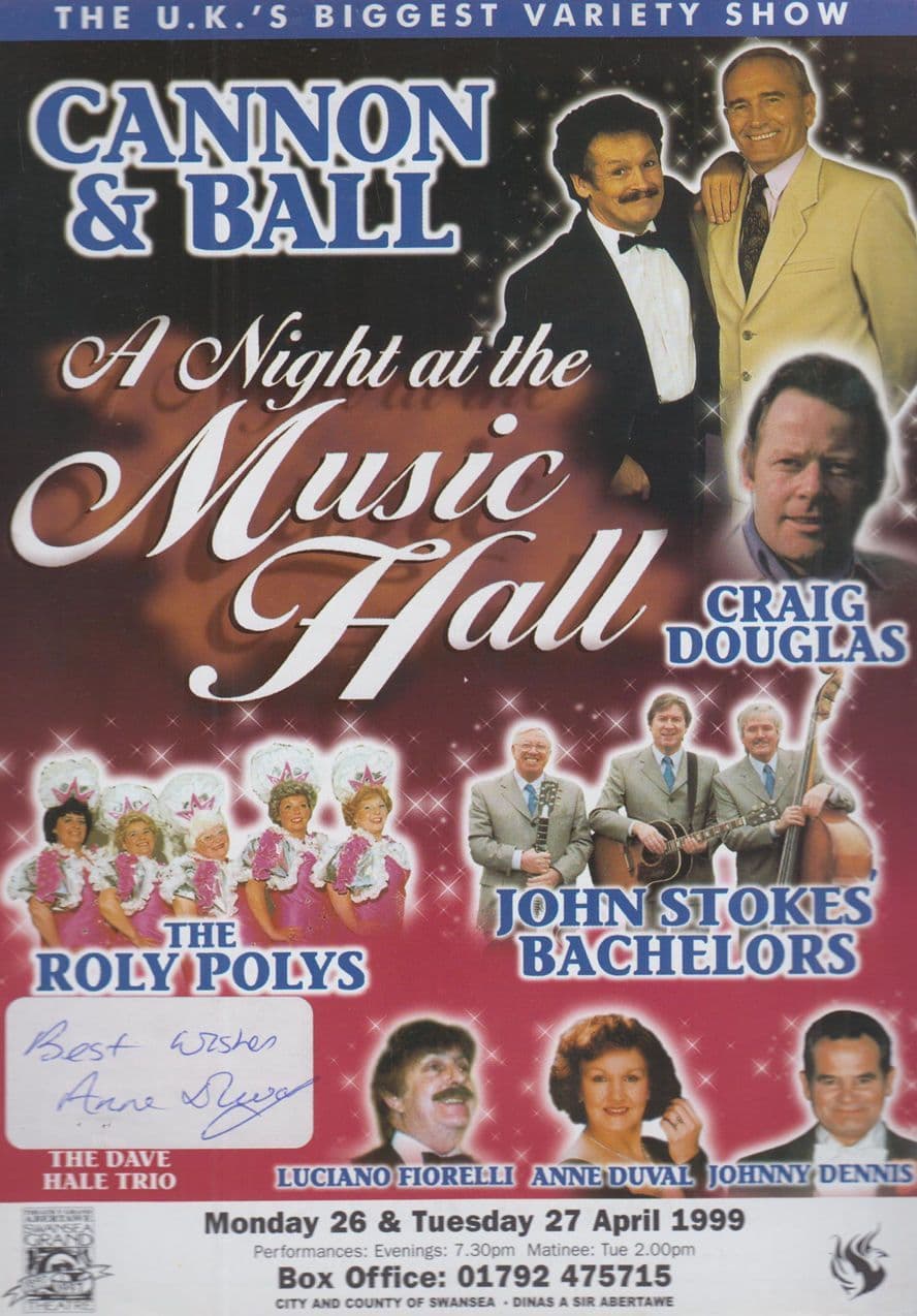 Anne Duval Dave Hale Trio with Cannon & Ball Hand Signed Theatre Flyer Handbill