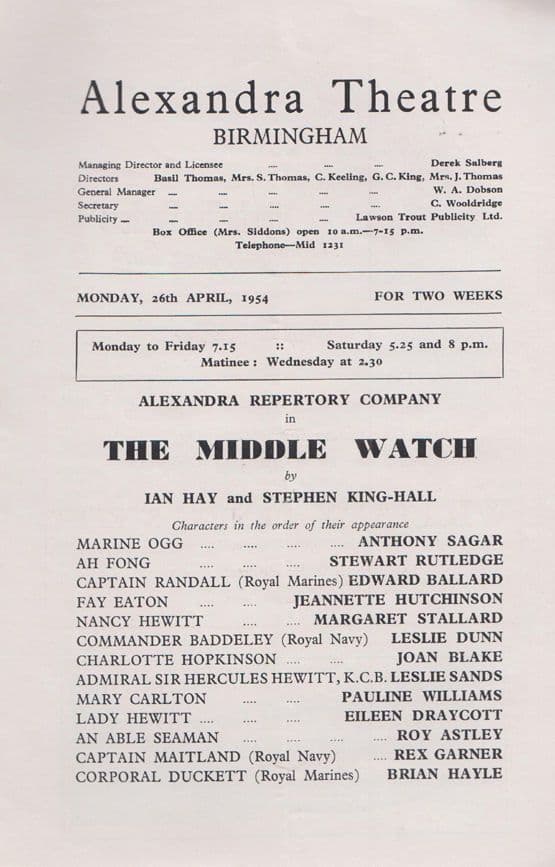 Anthony Sagar Dads Army Birmingham Alexandra Theatre 1950s Theatre Programme