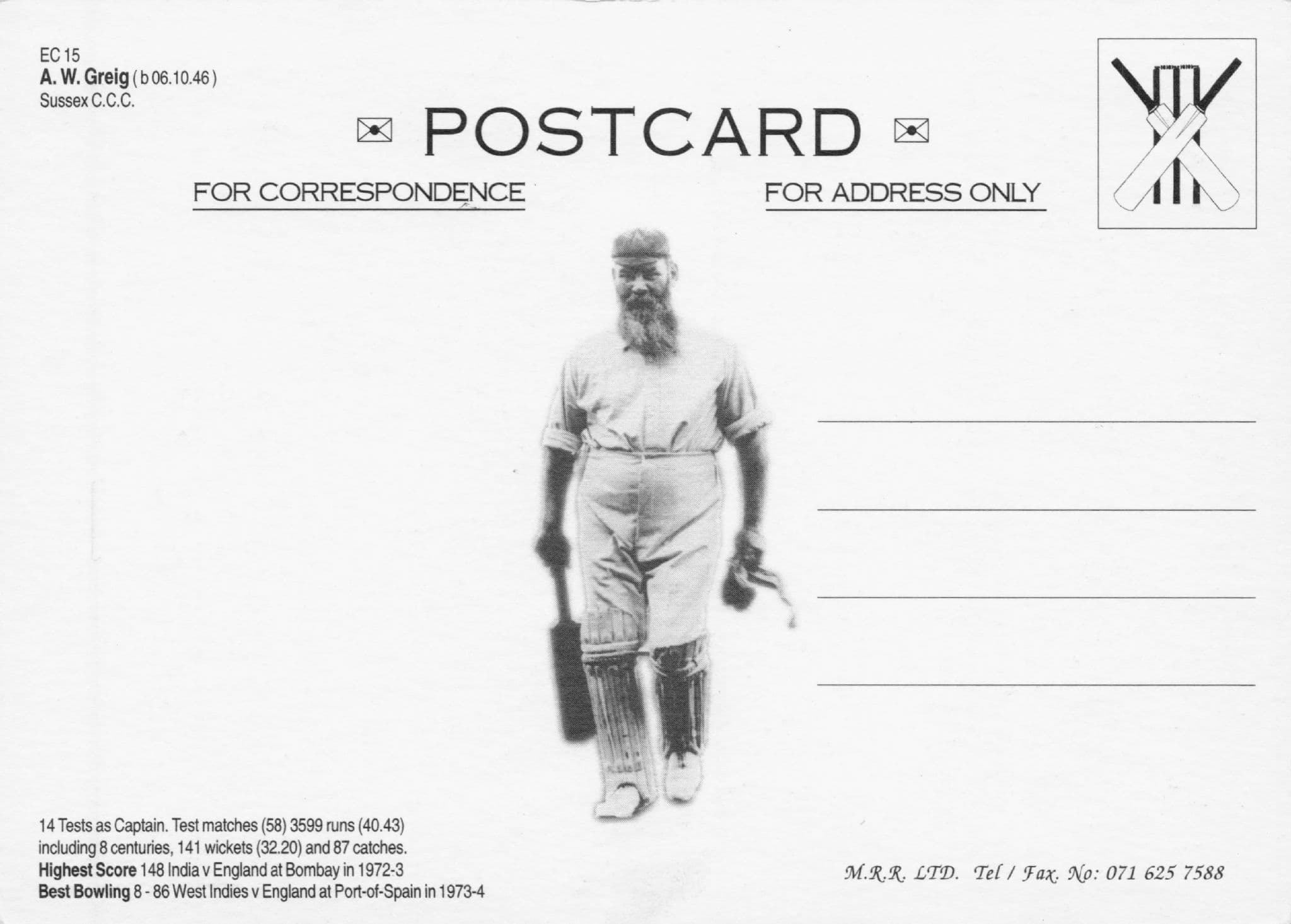 Anthony Tony Greig South African Cricketer Rare Photo Postcard