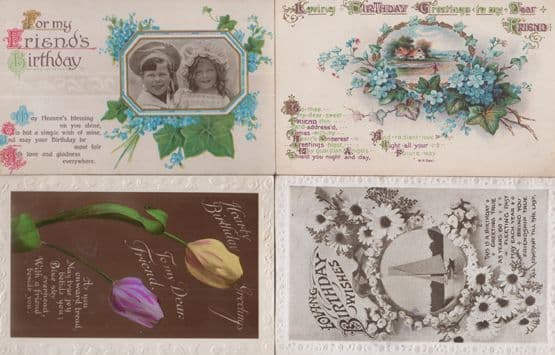 Antique Friends Birthday Dear Friend Boat Ship Child Uniform 4x Friends Postcard