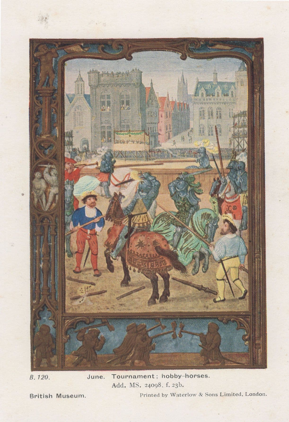 Antique Game Tournament Of Hobby Horses Middle Ages Old PB Postcard