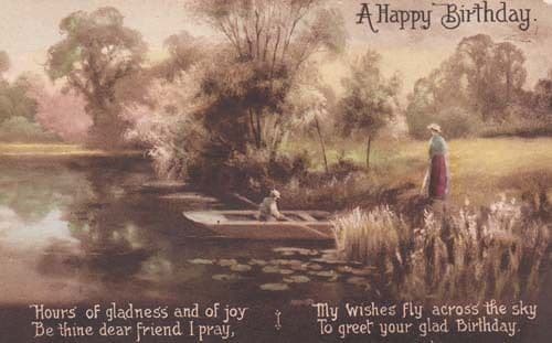 Antique Old Rowing Boat Picture Birthday Postcard