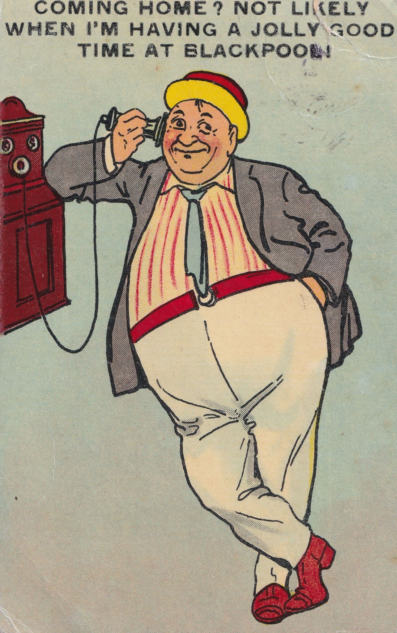 Antique Phone Telephone at Blackpool Old Comic Postcard