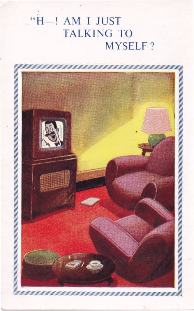 Antique Television Groucho Marx Style Commentator Talking To Myself Comic Postcard