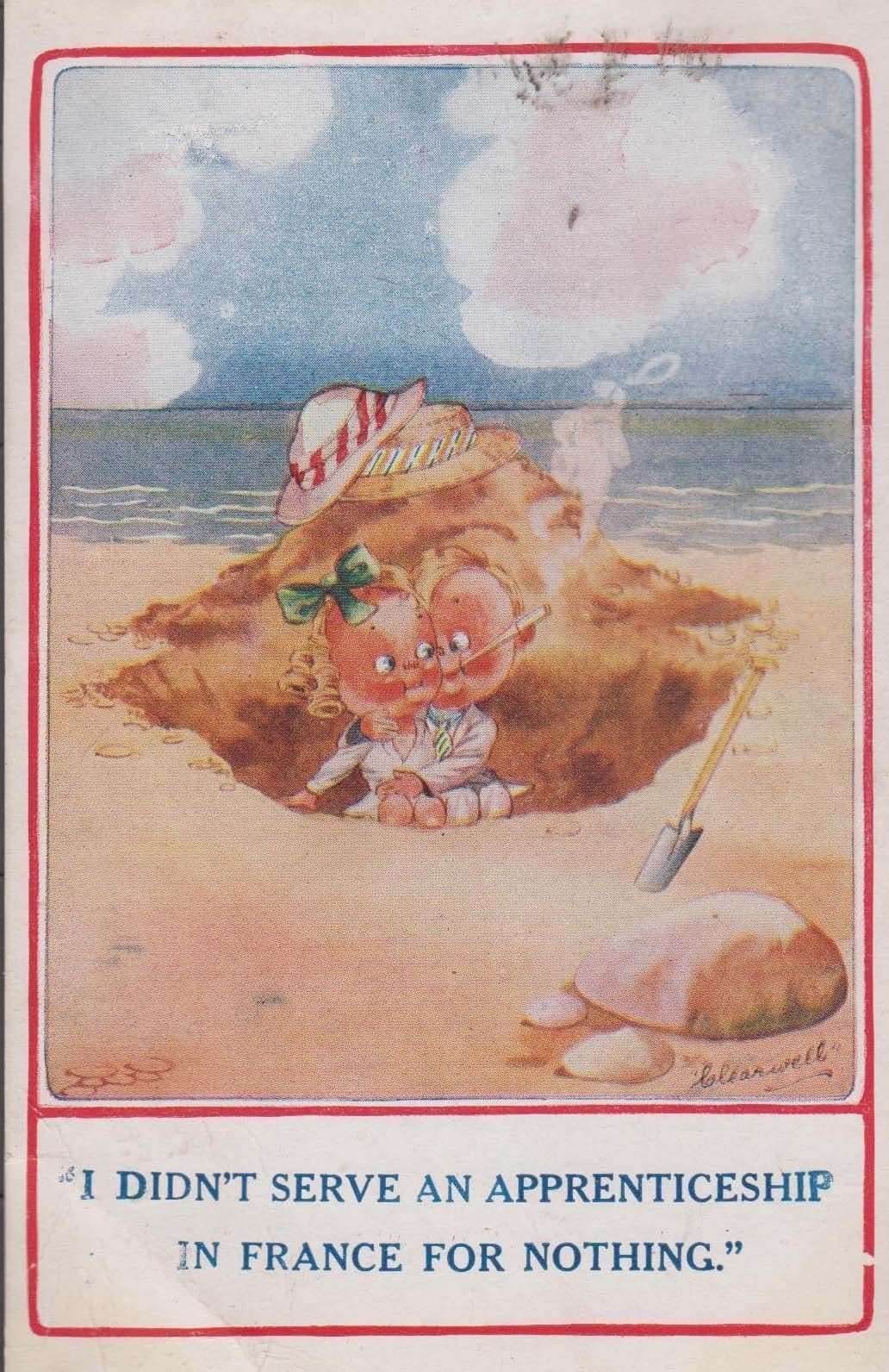 Apprentice Apprenticeship France Trench Bunker In Beach Military Comic Postcard