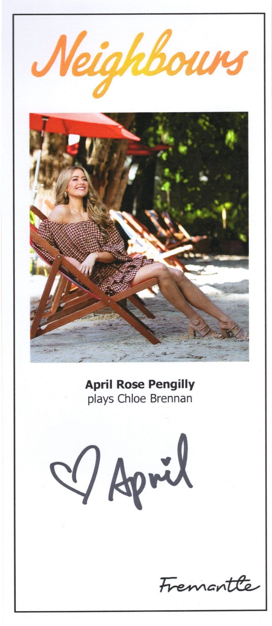 April Rose Pengilly as Chloe Brennan Neighbours Hand Signed Cast Photo