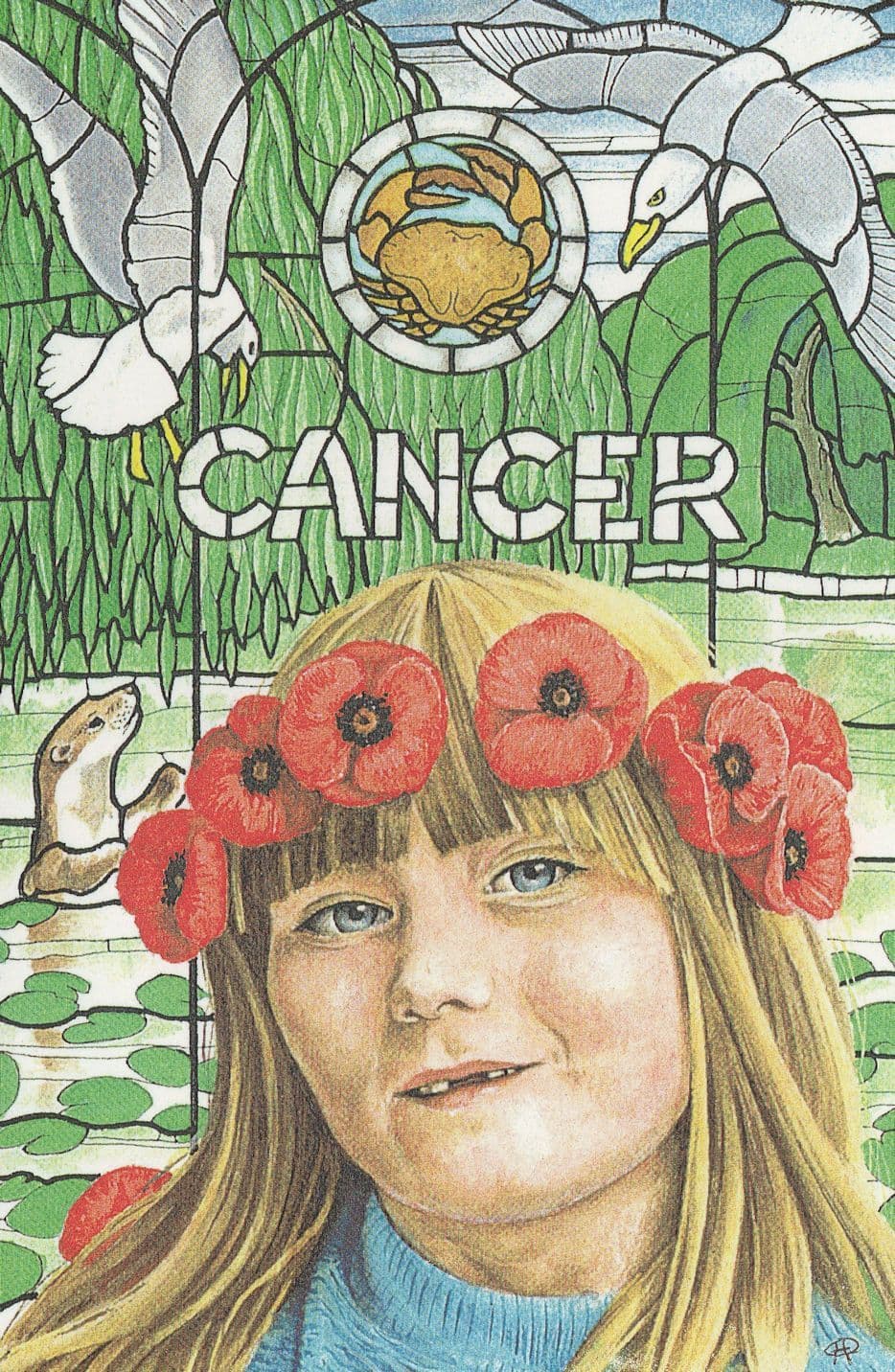 Aquarius Child By Stained Glass Window Rare Horoscope Postcard