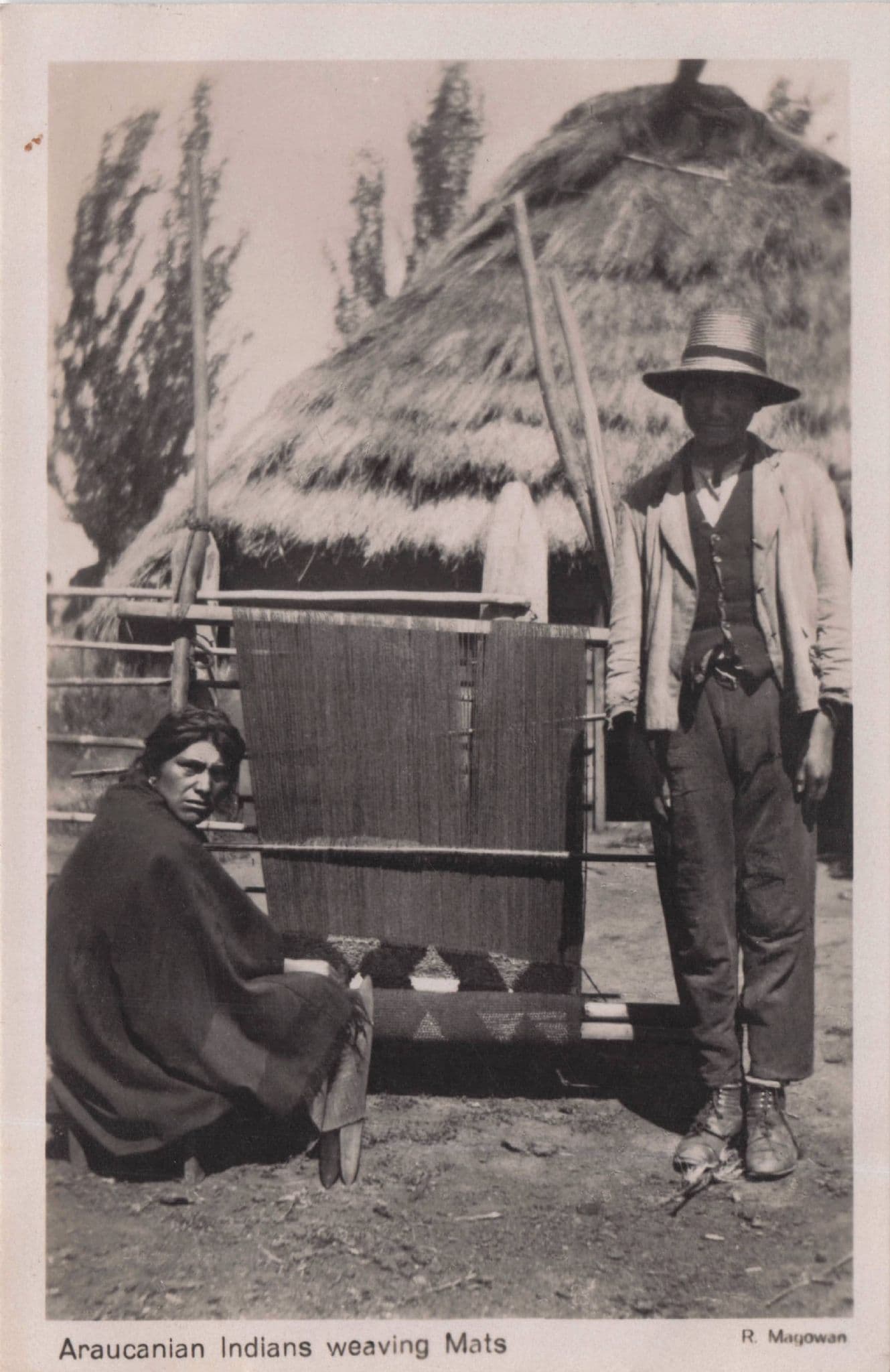 Araucanian Araucanos Indian Wearing Mats Chile Old Real Photo Postcard
