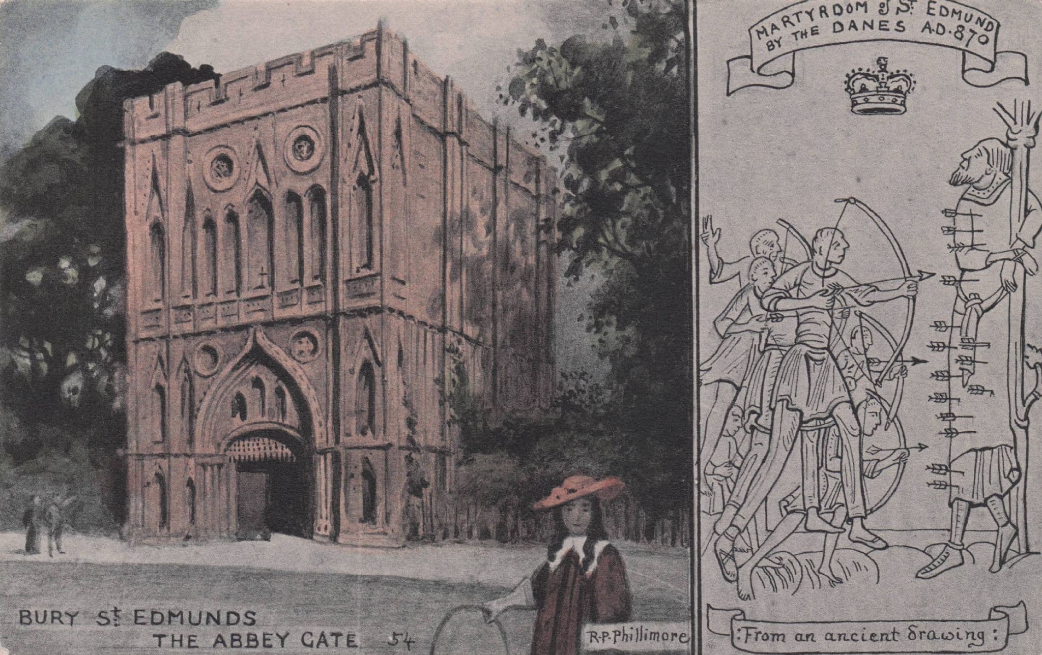 Archery Great Danes Bury St Edmunds Abbey Gate Phillimore Old Postcard