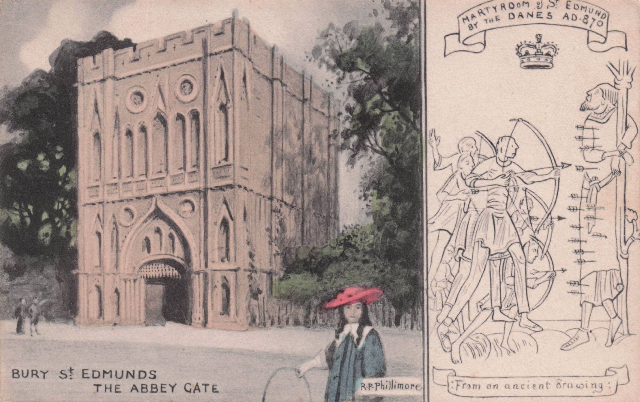 Archery Great Danes Bury St Edmunds Abbey Gate Phillimore Postcard