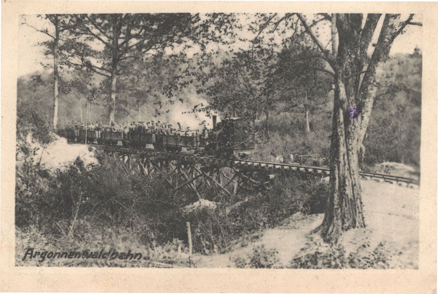 Argonnenwaldbahn Army Transportation Sent By German Soldier WW1 Train Postcard