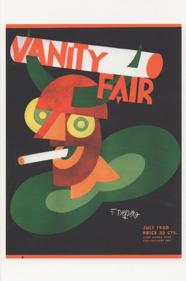 Art Deco Funny Face Man Smoking 1930s Painting Magazine Postcard