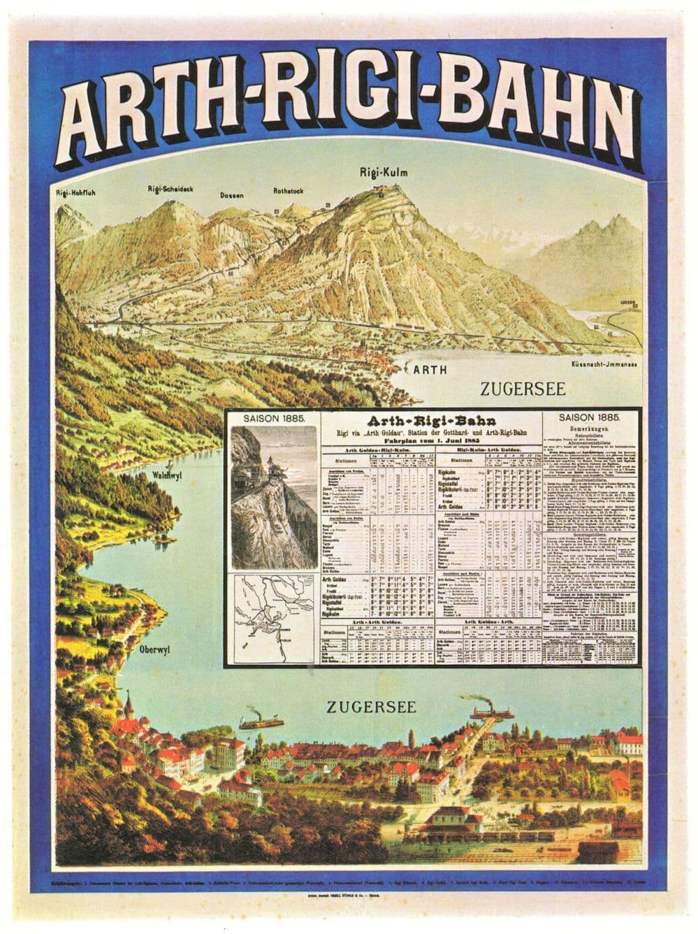 Arth Rigi Bahn 1885 Switzerland Railway Timetable Poster Postcard