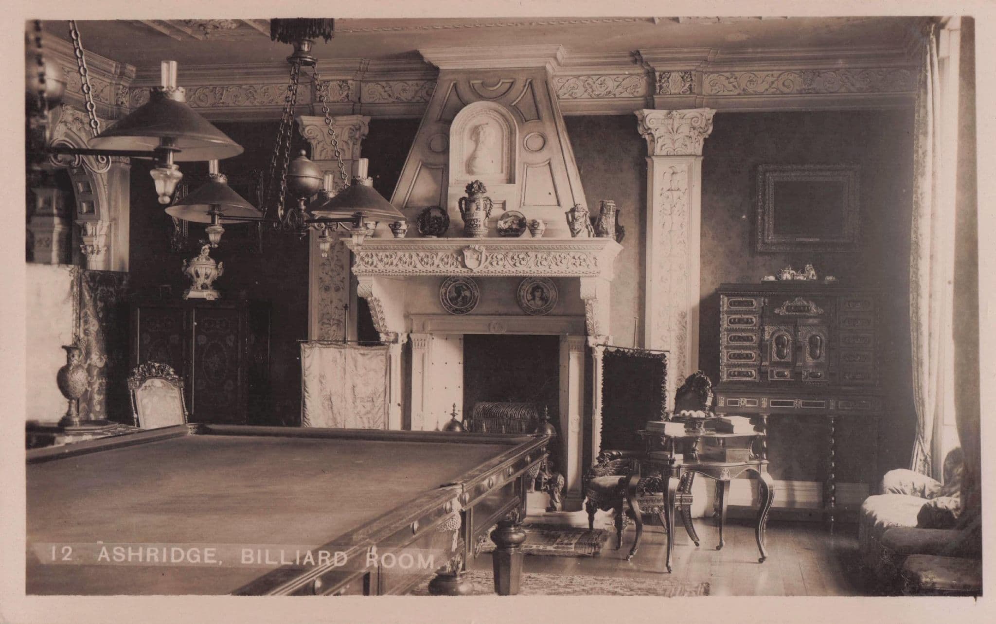 Ashridge Billiard Snooker Room Herts Old Real Photo Postcard