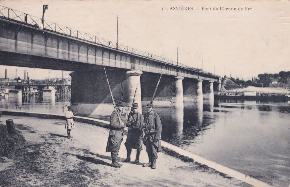 Asnieres Pont Du Chemin De Fer French Military Soldiers Old Postcard