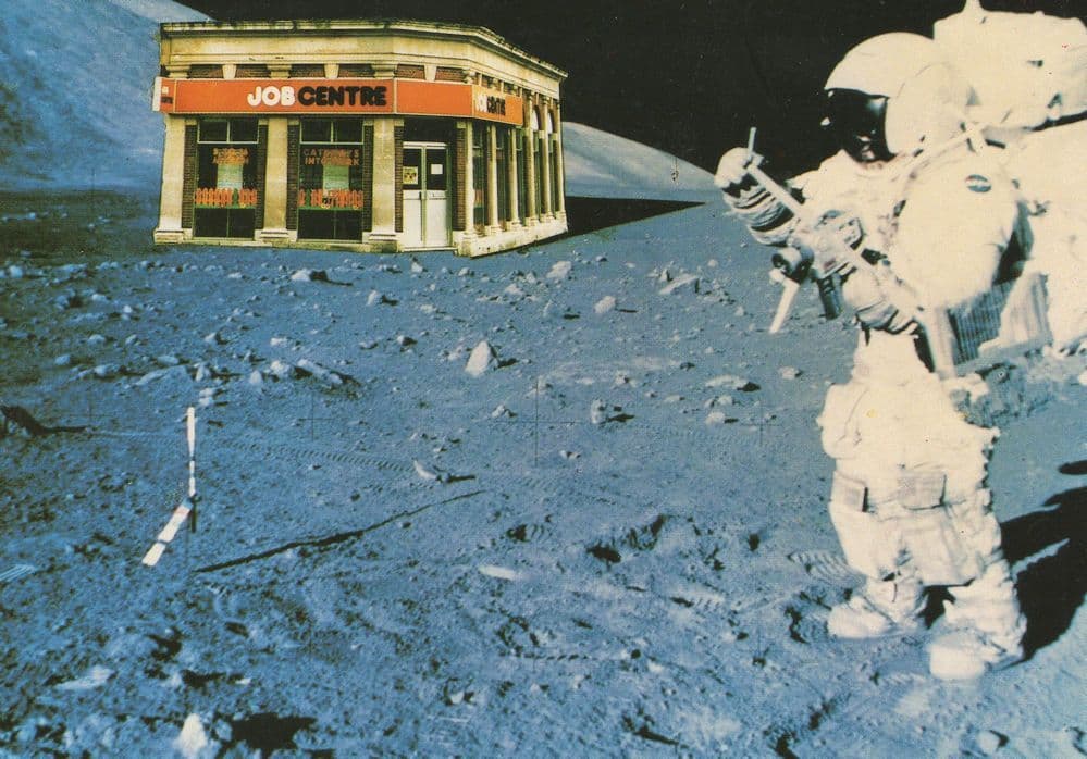 Astronaut Spaceman Job Centre on Moon Comic Employment Postcard