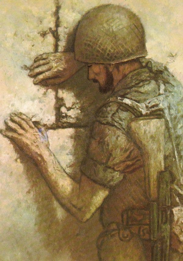 At The Western Wall Jerusalem Soldier Oil Painting Postcard