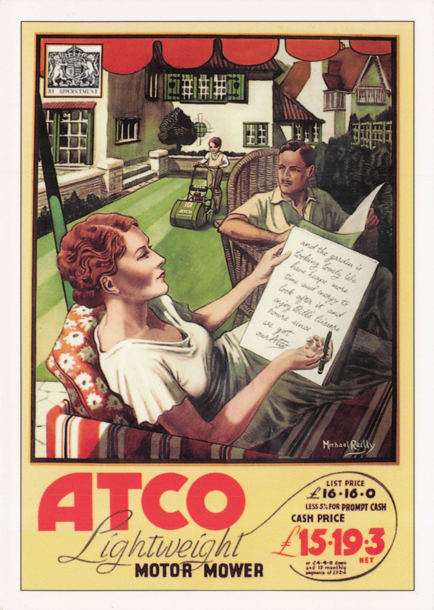Atco Lightweight Motor Lawn Mowers Garden Advertising Postcard